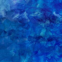 アルコールインクアートの抽象背景）海のイメージの青いマーブル　波　綺麗　繊細　正方形