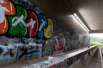 graffiti under road bridge