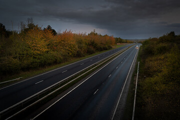 Car driving on quiet uk dual carriageway