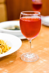 Sparkling wine in a goblet on the table