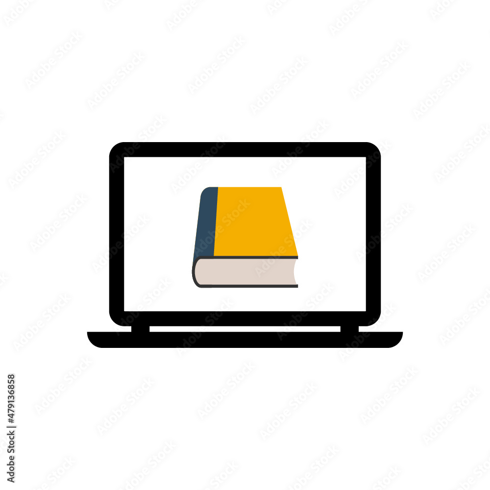 Poster reading books on the internet icon isolated on white background