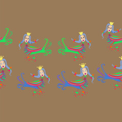 Horizontal design fabulous bird Sirin. Hand drawn.