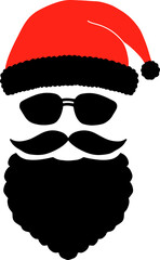 Isolated silhouette fase Santa Claus. Merry Christmas. Happy New Year. Cool Santa. Santa in a mask. Santa with glasses