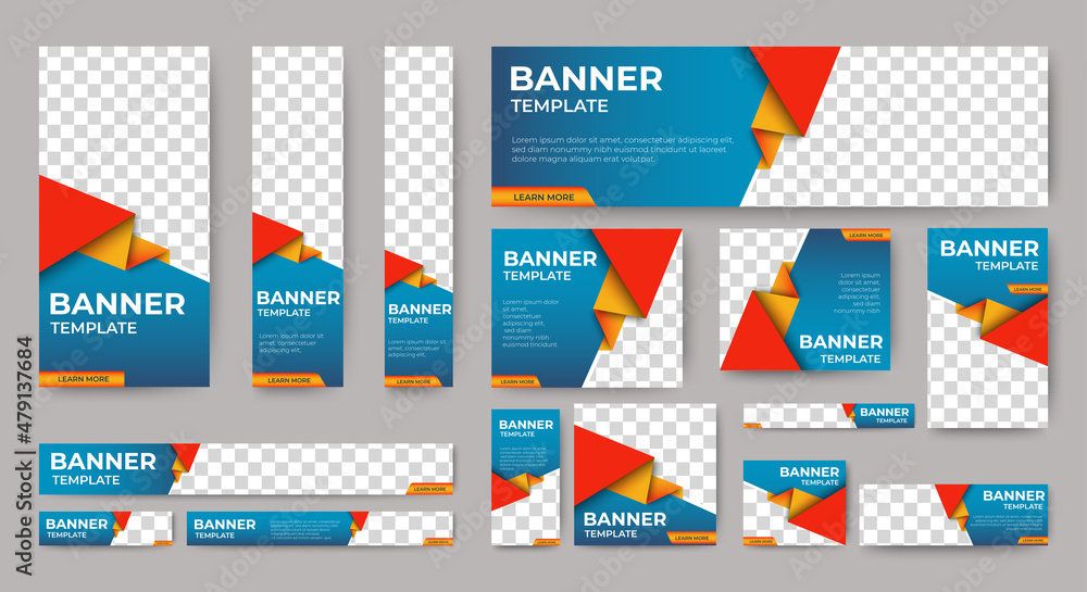 Poster abstract banner design web template set, horizontal header web banner. modern gradient blue cover he