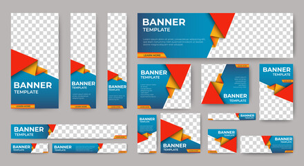 Abstract banner design web template Set, Horizontal header web banner. Modern Gradient Blue cover header background for website design, Social Media Cover ads banner, flyer, invitation card