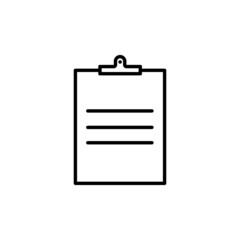 Document holder or clipboard black line icon. Paper holder with text, list. Trendy flat isolated symbol for: illustration, outline, logo, app, banner, design, web, dev, ui, ux. Vector EPS 10