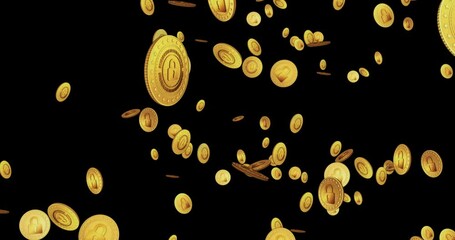 Cyber security, cryptocurrency and secure pay with padlock symbol gold coin falling. Loopable digital background. 3D seamless loop concept blockchain technology. Rotating golden rain looping abstract. - Powered by Adobe