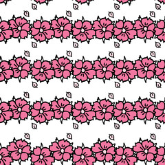 Vector white background white pink cherry tree flowers and cherry blossom sakura flowers. Seamless pattern background