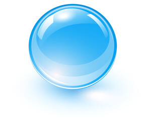 Blue glass ball, 3D shiny and lustrous sphere icon, vector illustration.