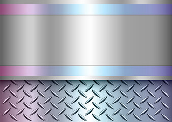 Background silver metallic, 3d chrome design with diamond plate sheet metal texture and soft iridescence color, vector illustration.