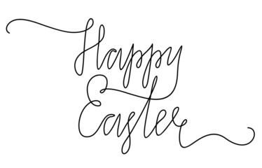 Happy Easter calligraphy line art lettering. Handwritten inscription. Continuous one line drawing. Vector minimalist illustration. Design element for Easter holidays. Hand drawn vector illustration