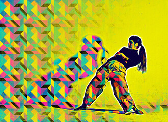 Coloured dancer in motion trend pop art 