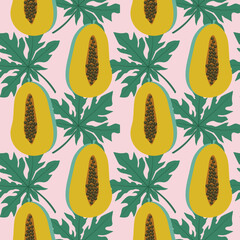 seamless pattern with papaya fruits and leaves