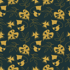 golden seamless floral pattern with leaves 