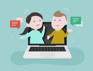 オンラインでチャットをする男女のベクターイラスト