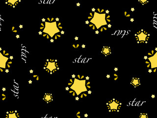 Star cartoon character seamless pattern on black background