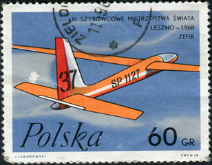 POLAND - CIRCA 1968: Plane flies. Zephyr Glider