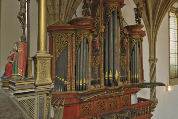 Baroque pipe organ of the 18th century inside the Monastery of Santa Cruz in Coimbra, Portugal