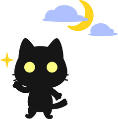夜に目が光っている猫のキャラクター