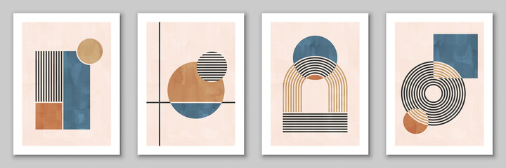 Set of minimal geometric backgrounds. Design for poster, wall decoration, cover. EPS10 vector template with simple shapes.