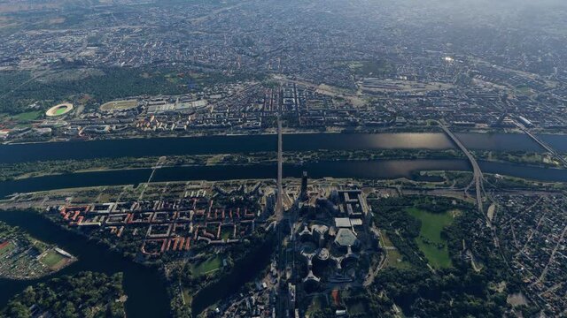 High altitude aerial view of Vienna or in German Wien is the national capital largest city and one of nine states of Austria it is the most populous town with about 2 million inhabitants 4k animation
