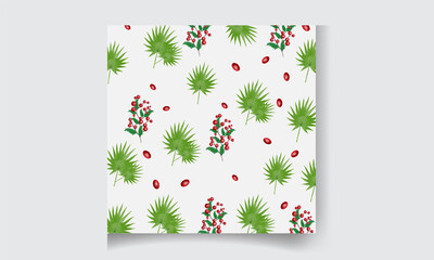 Watercolor vector Christmas seamless pattern with fir branches, Santa Claus, flowers,  gifts and cones.