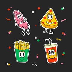 Vector illustrations Hand drawn of design cartoon characters.  stamps or stickers with abstract funny cute comic characters.