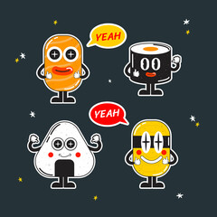 Vector illustrations Hand drawn of design cartoon characters.  stamps or stickers with abstract funny cute comic characters.