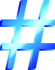 blue shiny hashtag sign ,#, on a white background