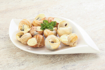Delicous baked snail with butter - Escargot