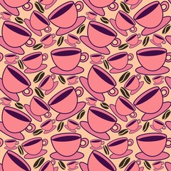 Seamless cup of coffee tea pattern for fabrics and textiles and packaging and linens and kids and wrapping paper