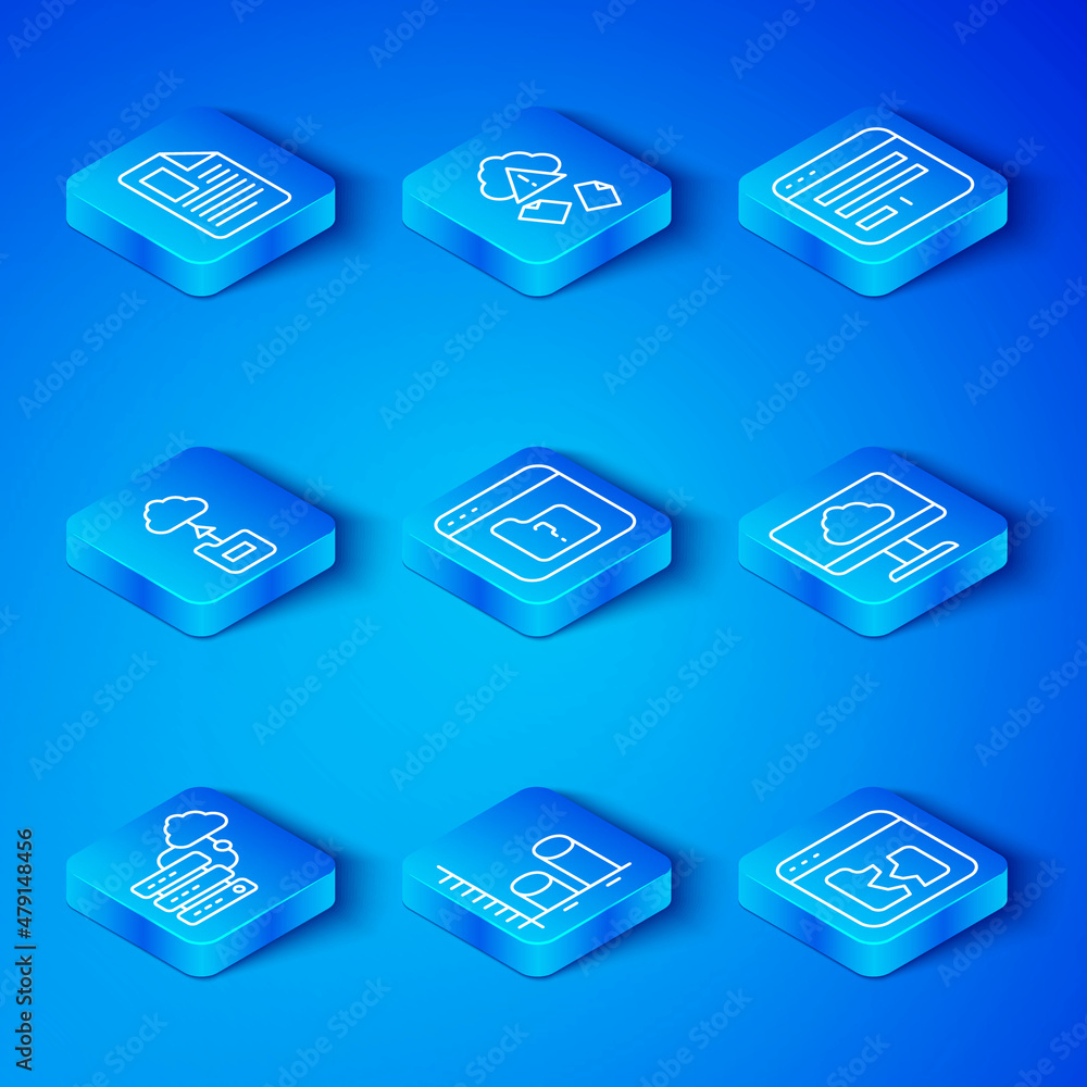 Aufkleber set line network cloud connection, file missing, data analysis, cloud technology data transfer, brow