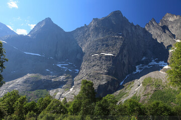 The Troll Wall or Trollveggen -  part of the mountain massif Trolltindene (Troll Peaks) in Reinheimen NP, Norway