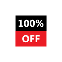 To 100% Off. Vector illustration of special offer sale sticker on white background. Red black bargain symbol. Cut price icon. Discount, sale concept. For free.