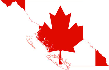 Flat vector administrative flag map of the Canadian province of BRITISH COLUMBIA combined with official flag of CANADA