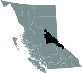 Black flat blank highlighted location map of the FRASER–FORT GEORGE regional district inside gray administrative map of the Canadian province of British Columbia, Canada