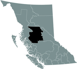 Black flat blank highlighted location map of the BULKLEY–NECHAKO regional district inside gray administrative map of the Canadian province of British Columbia, Canada