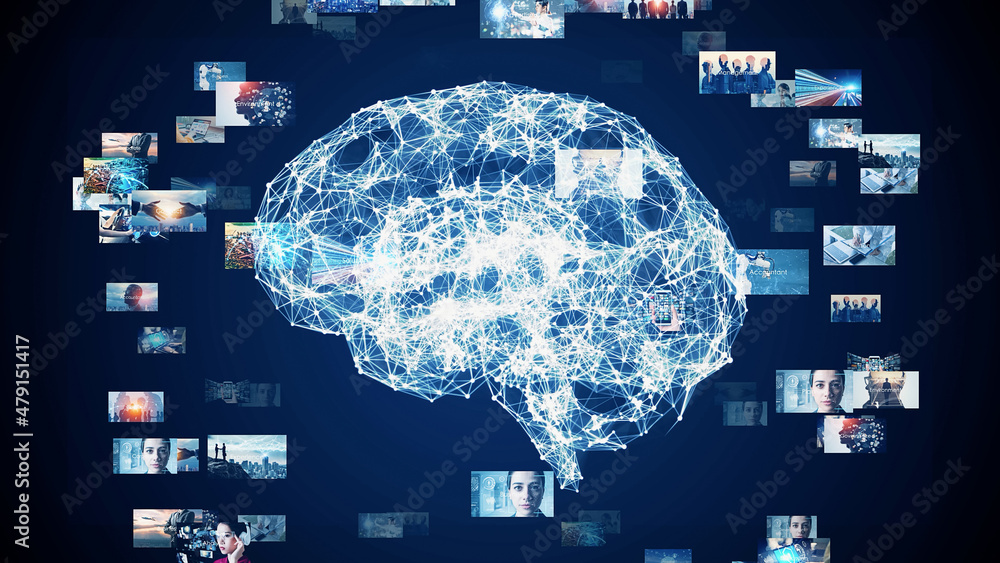 Poster AI (Artificial Intelligence) concept. Image analysis. Digital transformation.