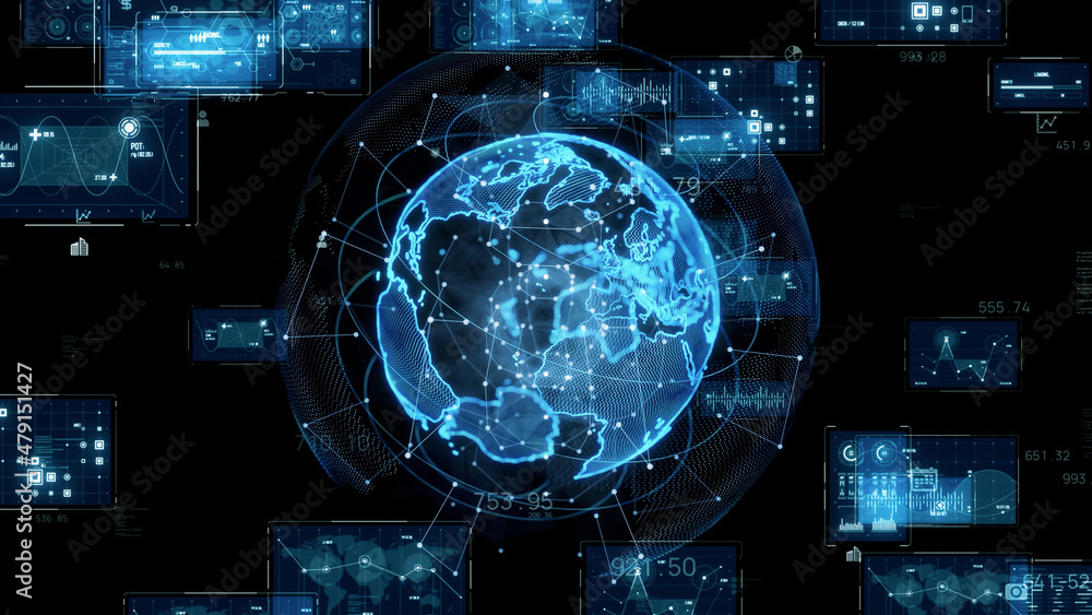 Poster global communication network concept. digital transformation.