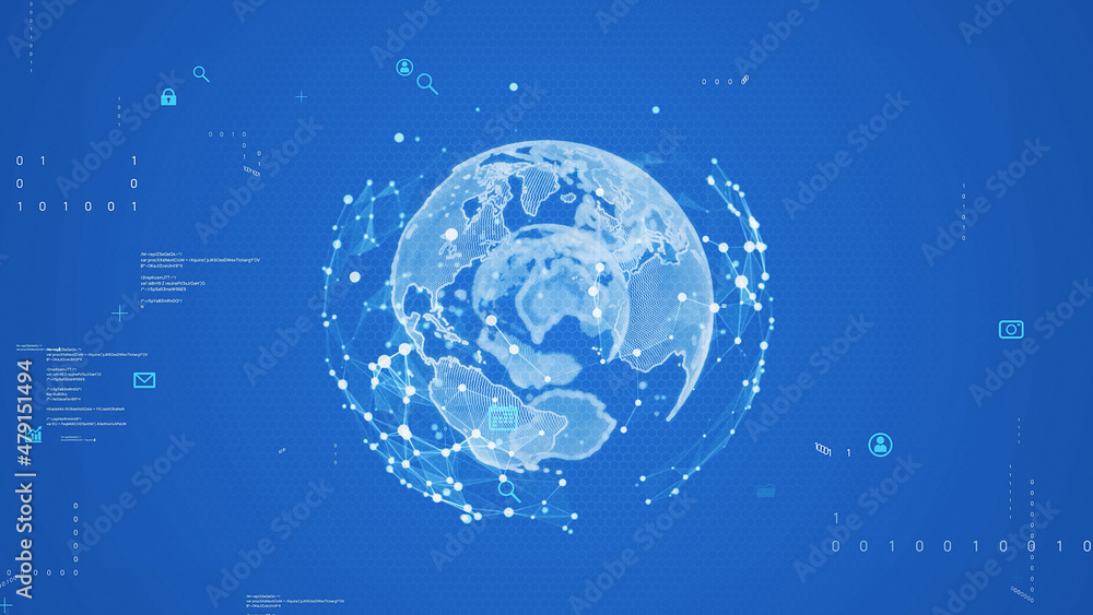Poster Global communication network concept. Data analysis. Digital transformation.