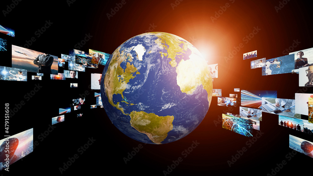 Poster Digital contents concept. Social networking service. Streaming video. communication network. 