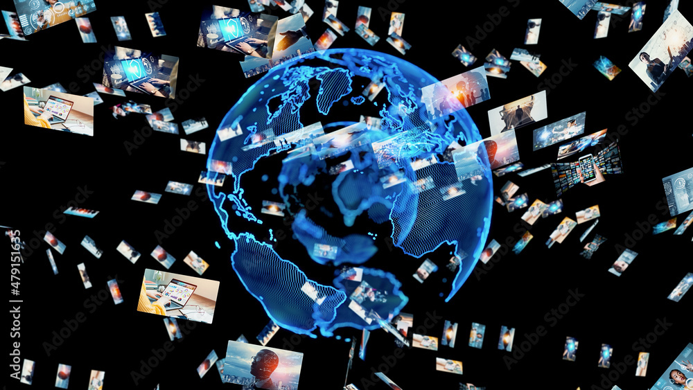 Aufkleber digital contents concept. social networking service. streaming video. communication network.