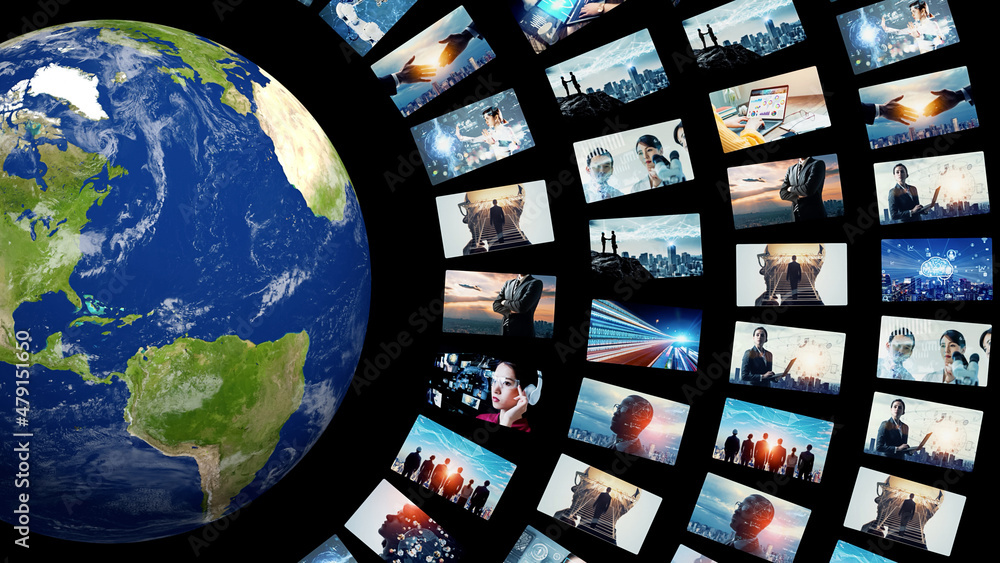 Aufkleber digital contents concept. social networking service. streaming video. communication network.