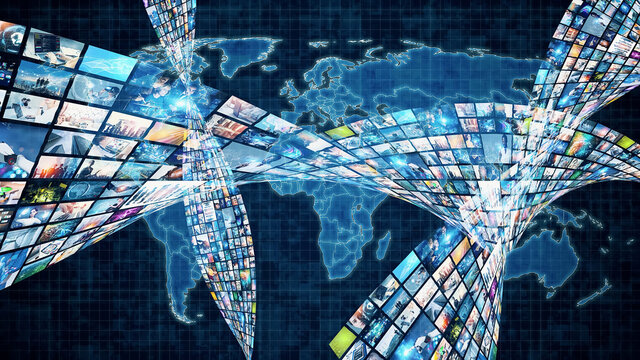 Digital contents concept. Social networking service. Streaming video. communication network.  - Powered by Adobe