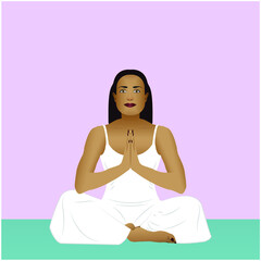 Female yogi meditating in prayer position vector illustration