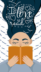 girl reads book books reading hair sign text i love read
