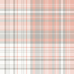 Seamless pattern in white, pink and gray colors for plaid, fabric, textile, clothes, tablecloth and other things. Vector image.