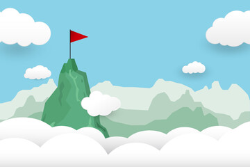 flag on the mountain, leadership, teamwork, success concept.
