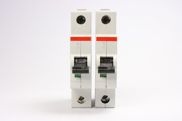 1-pole  current circuit breakers on a white background.