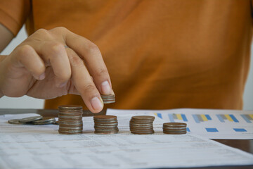 business count money coin with office document report